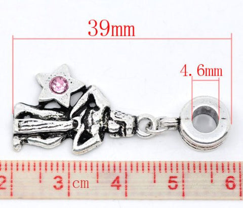 Aquarius Zodiac Charm W/pink Crystal Dangle Bead for Snake Bracelets - Sexy Sparkles Fashion Jewelry - 3