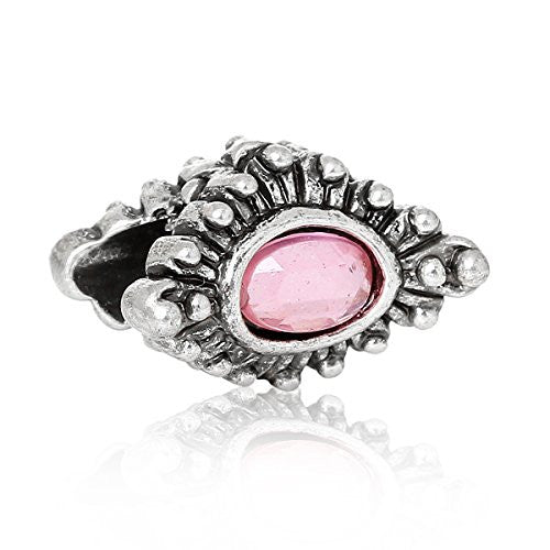 European Style Charm Beads Rhombus Antique Silver Pink Rhinestone - Sexy Sparkles Fashion Jewelry - 1