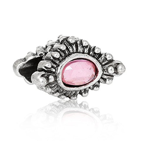 European Style Charm Beads Rhombus Antique Silver Pink Rhinestone - Sexy Sparkles Fashion Jewelry - 1