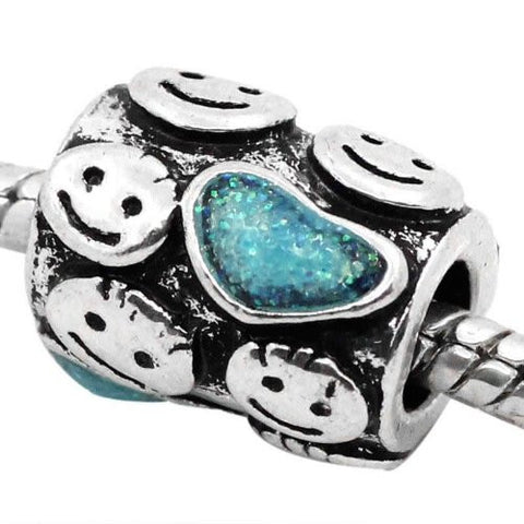 I Love All My Kids W/turquoise Glitter Hearts Bead Charm Spacer For Snake Chain Charm Bracelet - Sexy Sparkles Fashion Jewelry - 2