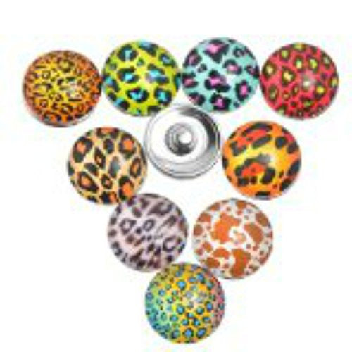 Five (5) Glass Chunk Charm Buttons Fits Chunk Bracelet 18mm for Noosa Style Chunk Leather Leopard Pattern
