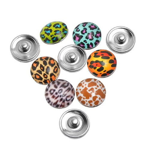 Five (5) Glass Chunk Charm Buttons Fits Chunk Bracelet 18mm for Noosa Style Chunk Leather Leopard Pattern - Sexy Sparkles Fashion Jewelry - 3
