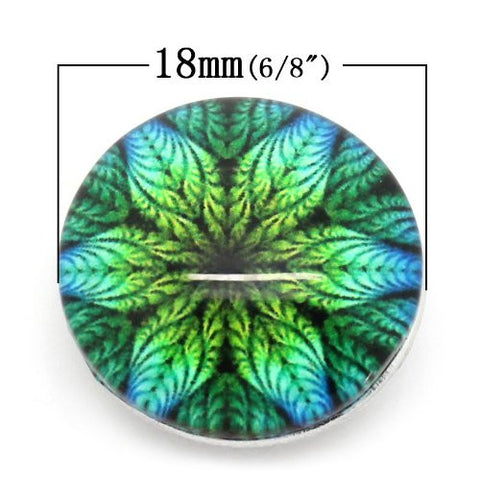 Flower Leaf Design Glass Button Fits Chunk Bracelet 18mm for Noosa Style Chunk Leather Bracelets - Sexy Sparkles Fashion Jewelry - 2
