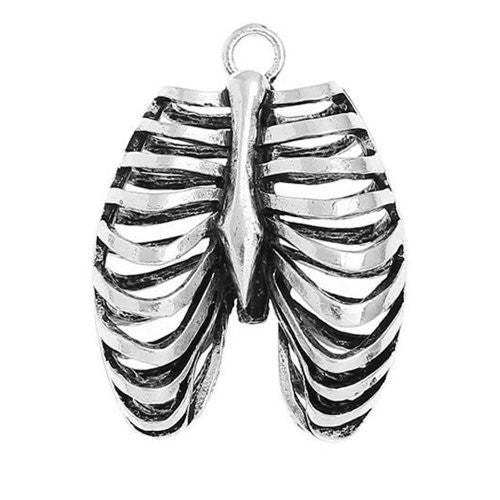 Anatomical 3d Human Rib Cage European Bead Compatible for Most European Snake Chain Charm Bracelet