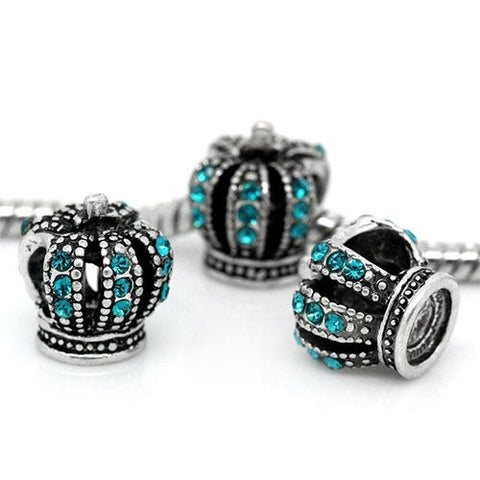 Blue Crystals on Crown European Bead Compatible for Most European Snake Chain Bracelet - Sexy Sparkles Fashion Jewelry - 3