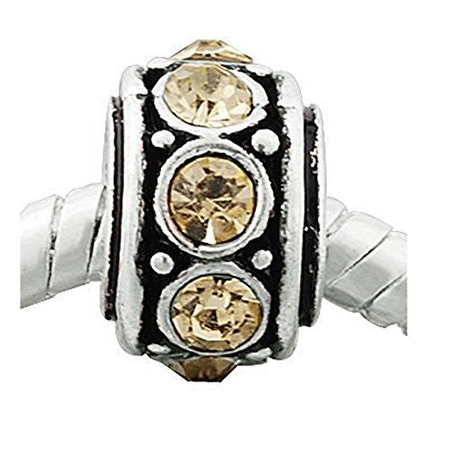 November Birthstone Charm Light Topaz  Crystals Charm European Bead Compatible for Most European Snake Chain Bracelet