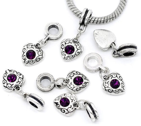 Purple Heart Dangle European Bead Compatible for Most European Snake Chain Charm Bracelet - Sexy Sparkles Fashion Jewelry - 2