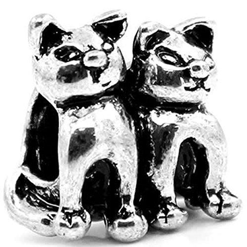 Twin Cats Charm Spacer European Bead Compatible for Most European Snake Chain Bracelet - Sexy Sparkles Fashion Jewelry - 1