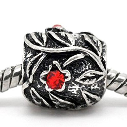 Fancy Red  Rhinestone Leaf Metal Charm Spacer Beads For Snake Chain Charm Bracelet - Sexy Sparkles Fashion Jewelry