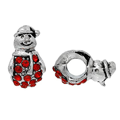 Christmas Snow Man With Red Rhinestones Charm Bead for European Snake Chain Charm Bracelet - Sexy Sparkles Fashion Jewelry - 3