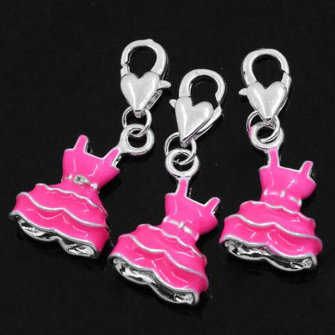 Pink Dress Clip on Pendant for European Charm Jewelry w/ Lobster Clasp - Sexy Sparkles Fashion Jewelry - 4