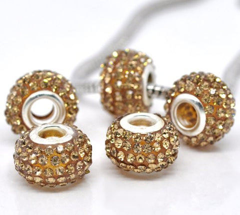Champagne  Rhinestone Charm Spacer Beads For Snake Chain Charm Bracelet - Sexy Sparkles Fashion Jewelry - 2