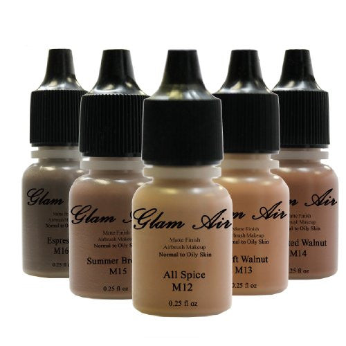 Glam Air Airbrush Water-based Foundation in Set of 5 Assorted Dark Matte Shades (For Normal to Oily Dark Skin)