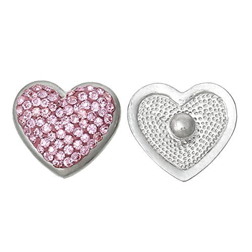Chunk Snap Jewelry Button Heart Pink Silver Tone Fit Chunk Bracelet Pink Rhinestone