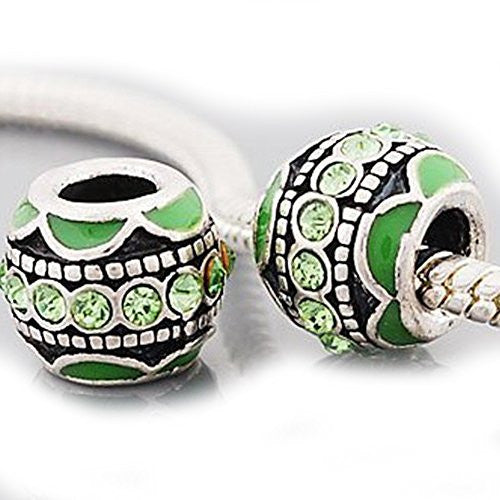 Light Green  Rhinestone European Bead Compatible for Most European Snake Chain Charm Bracelet - Sexy Sparkles Fashion Jewelry