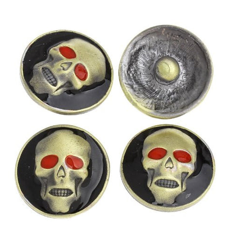 Chunk Snap Buttons Fit Chunk Bracelet Round Antique Bronze Enamel Red Halloween Skull Pattern - Sexy Sparkles Fashion Jewelry - 4