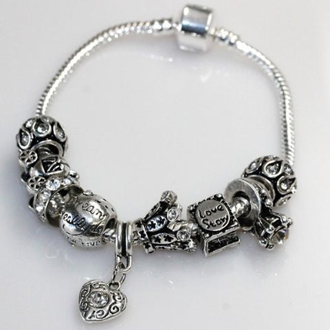 8" Love Story Charm Bracelet Pandora Style, Snake chain bracelet and charms as pictured - Sexy Sparkles Fashion Jewelry - 2
