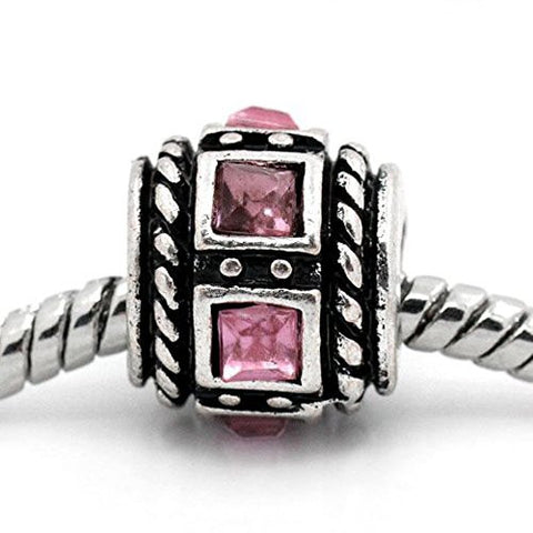Square Design Pink Crystal European Bead Compatible for Most European Snake Chain Charm Bracelets - Sexy Sparkles Fashion Jewelry - 1