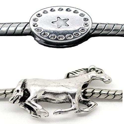 2 Cowboy Theme Charm Beads Fits Pandora Charm Bead Bracelet