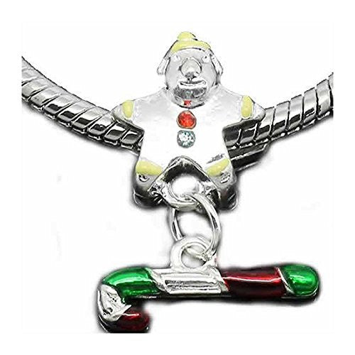 Christmas Snow Man with Candy Cane Dangle Spacer Charm European Bead Compatible for Most European Snake Chain Bracelet - Sexy Sparkles Fashion Jewelry