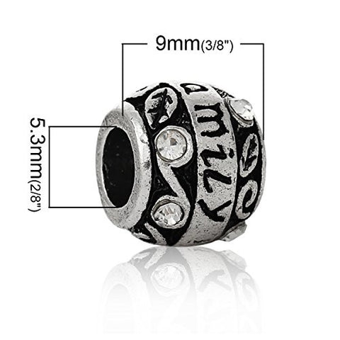 "Family" Carved Barrel Charm Bead w/Clear Crystals - Sexy Sparkles Fashion Jewelry - 2