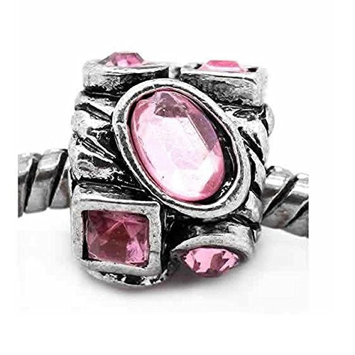 Charm with Round and Oval Rhinestones Charm Bead For Snake Chain Bracelet (Pink) - Sexy Sparkles Fashion Jewelry - 1
