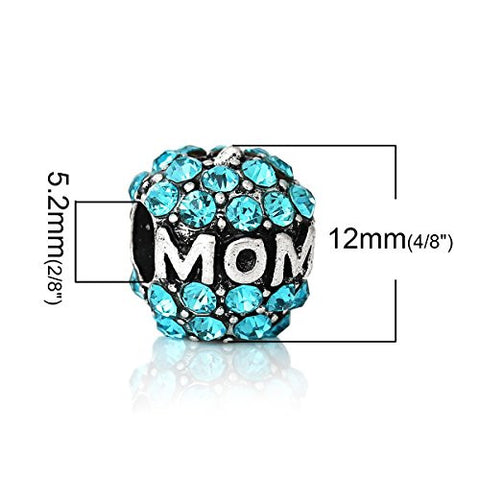 Mothers Day Jewelry Heart Pattern With Aqua Rhinestones for snake chain charm Bracelet - Sexy Sparkles Fashion Jewelry - 3