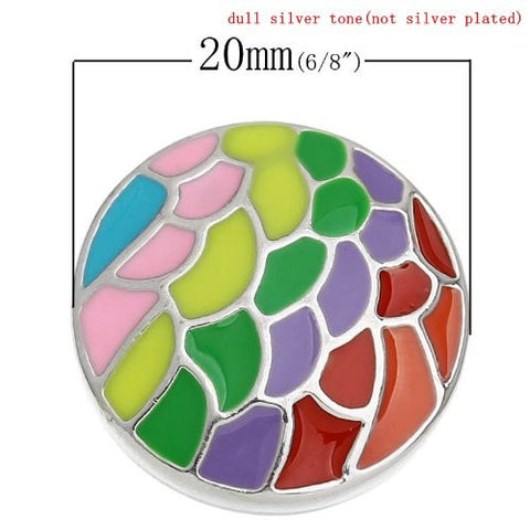 Chunk Snap Buttons Fit Chunk Bracelet Round Silver Tone Pattern Carved Enamel Multi 20mm - Sexy Sparkles Fashion Jewelry - 3