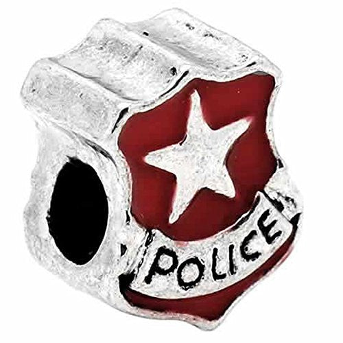 Police Police Officer Badge Red Enamel Charm European Bead Compatible for Most European Snake Chain Bracelet