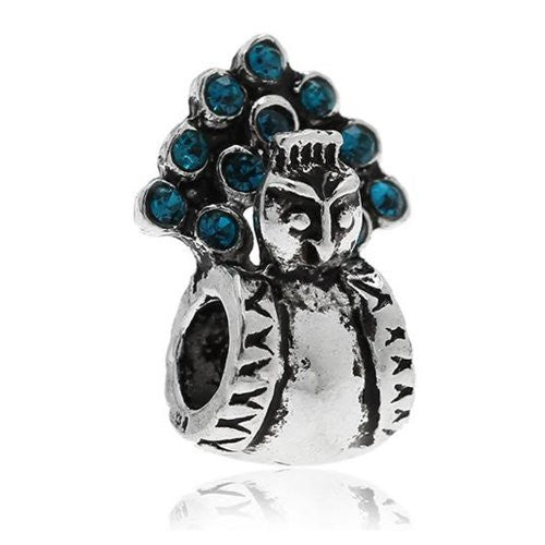 Peacock Charm W/blue  Crystals European Bead Compatible for Most European Snake Chain Bracelet - Sexy Sparkles Fashion Jewelry - 1