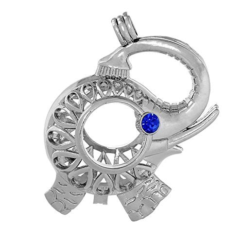 Wish Box Charm Pendants Elephant Silver Tone Royal Blue Rhinestone Hollow - Sexy Sparkles Fashion Jewelry - 1