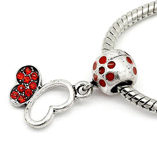 Red Butterfly Shaped Heart Dangle Charm Bead for Snake Chain Bracelet - Sexy Sparkles Fashion Jewelry - 1