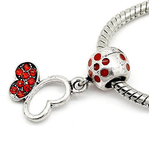 Red Butterfly Shaped Heart Dangle Charm Bead for Snake Chain Bracelet - Sexy Sparkles Fashion Jewelry - 1