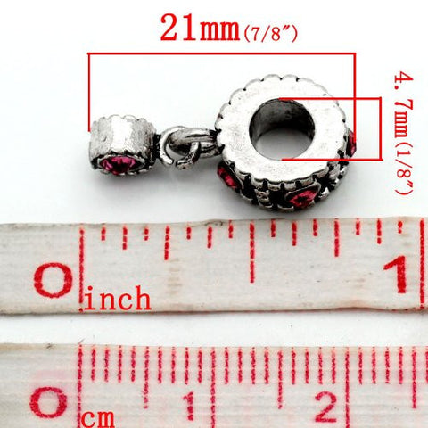 Dangle Bead w/ Pink  Rhinestones October Birthstone  s European Bead Compatible for Most European Snake Chain Bracelet - Sexy Sparkles Fashion Jewelry - 3