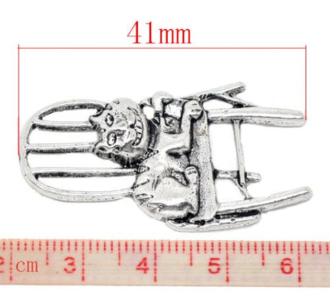 Silver Tone Cat Sitting on Chair Pendant Charm - Sexy Sparkles Fashion Jewelry - 3