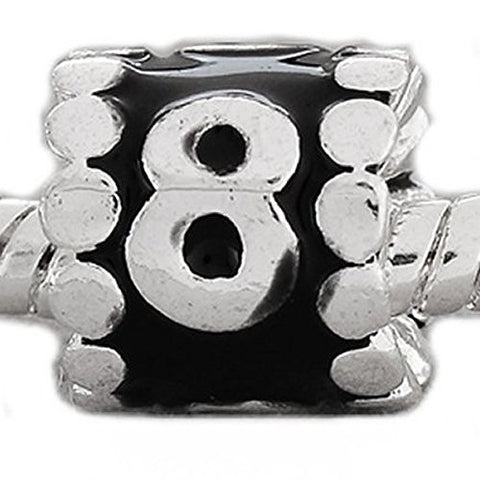 Black Enamel Number Charm Bead  "8" European Bead Compatible for Most European Snake Chain Charm Bracelets - Sexy Sparkles Fashion Jewelry - 1