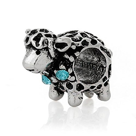 Sheep Animal W/ Skyblue Crystal For European Charm Bead For Snake Chain Bracelet - Sexy Sparkles Fashion Jewelry - 3