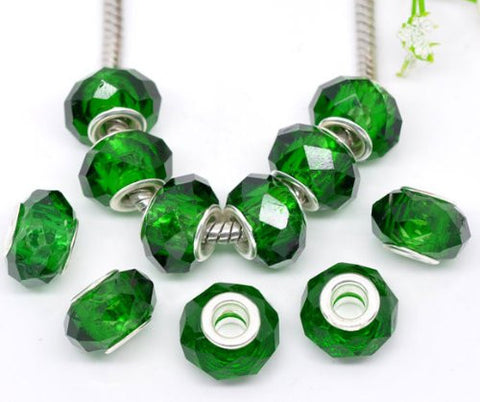 Glass Faceted Style Beads for Snake Chain Charm Bracelet (Green) - Sexy Sparkles Fashion Jewelry - 2