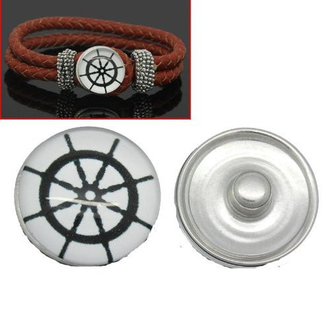Ship Helm Design Glass Chunk Charm Button Fits Chunk Bracelet - Sexy Sparkles Fashion Jewelry - 4
