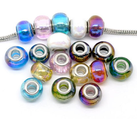 Ten(10) Iridescent Beautiful Murano Glass Beads For Snake Chain Charm Bracelet - Sexy Sparkles Fashion Jewelry - 2
