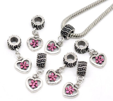 Heart Charm W/pink  Crystals Charm Bead - Sexy Sparkles Fashion Jewelry - 2