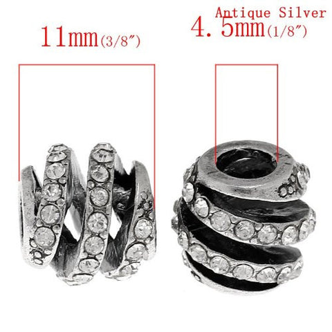 Spiral Design W/crystals Charm Spacer Bead For Snake Chain Bracelet (Clear) - Sexy Sparkles Fashion Jewelry - 3