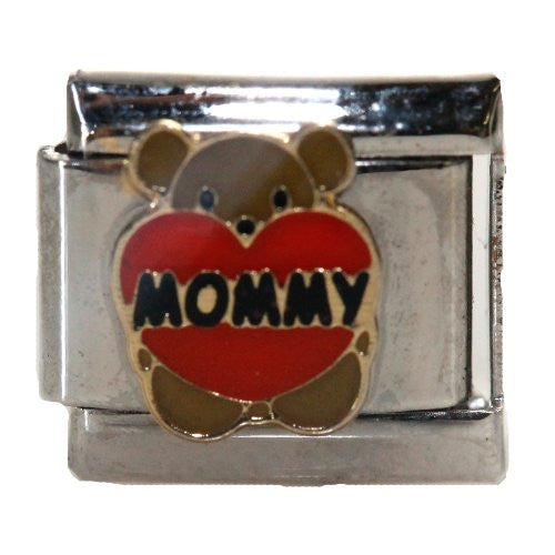 Teddy Bear Mommy with Heart Italian Link Bracelet Charm