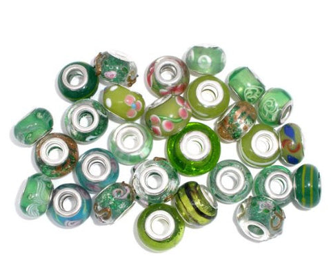 Pack of 10 Green MIX Lampwork Murano Glass Beads For Snake Chain Charm Bracelet. - Sexy Sparkles Fashion Jewelry - 2