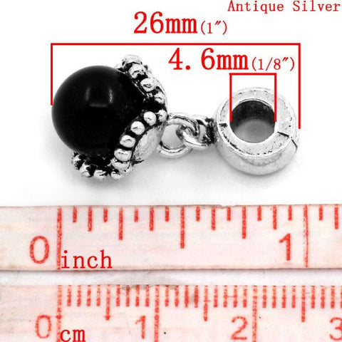 Dangle Acrylic Black Pearl Flower European Bead Compatible for Most European Snake Chain Bracelet - Sexy Sparkles Fashion Jewelry - 3