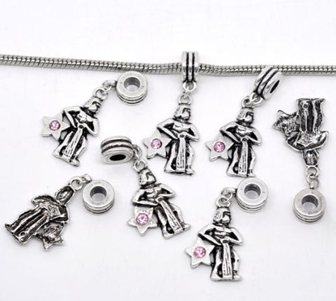 Aquarius Zodiac Charm W/pink Crystal Dangle Bead for Snake Bracelets - Sexy Sparkles Fashion Jewelry - 2