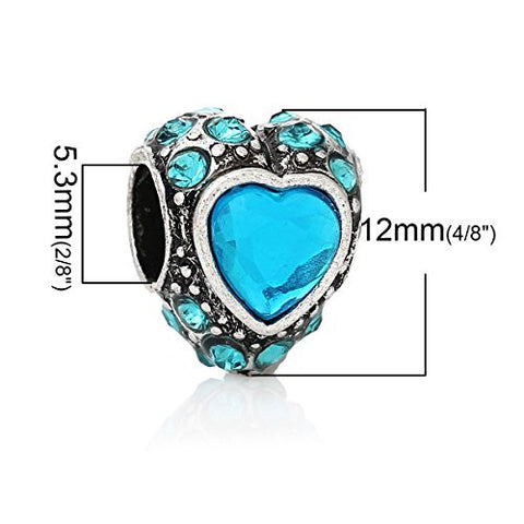 Heart W/ Crystals Charm Bead (Blue)European Bead Compatible for Most European Snake Chain Bracelet - Sexy Sparkles Fashion Jewelry - 3