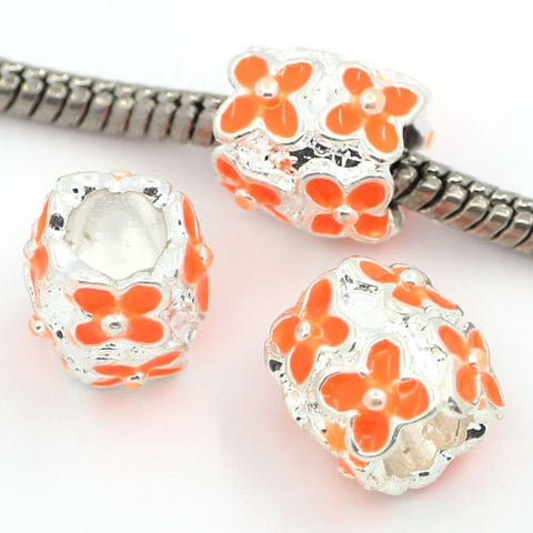 Orange Enamel Flower Bead European Bead Compatible for Most European Snake Chain Charm Bracelet - Sexy Sparkles Fashion Jewelry - 2