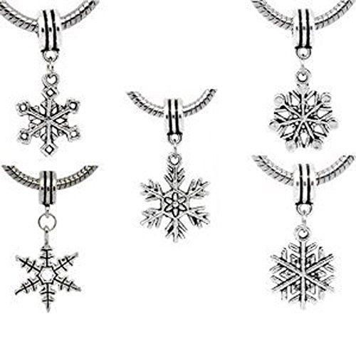 5 Christmas Snowflake Charm Dangles Bead European Bead Compatible for Most European Snake Chain Charm Bracelet