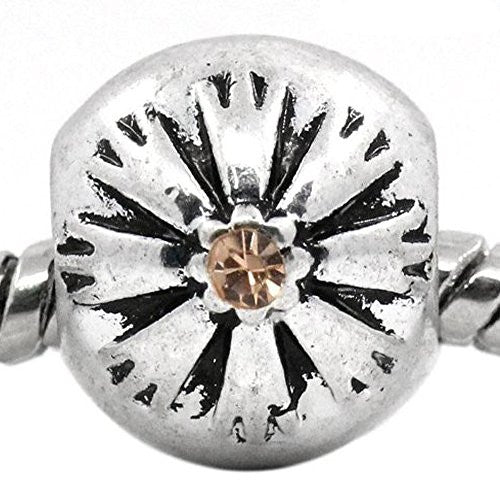 Topaz Flower Pattern Carved with  Rhinestones European Bead Compatible for Most European Snake Chain Bracelet - Sexy Sparkles Fashion Jewelry - 1